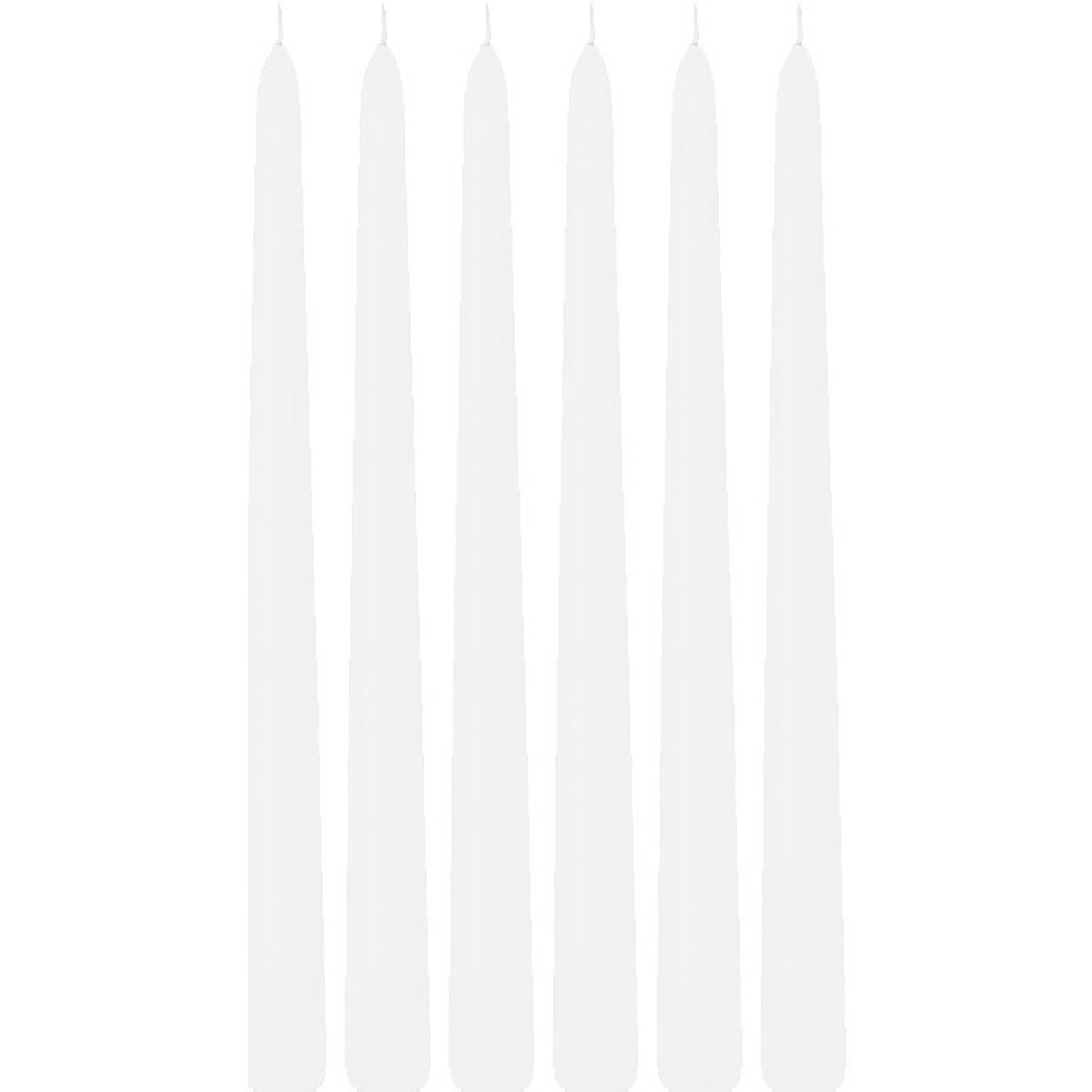 6x Lange Kaarsen 30 Cm 13 Branduren Dinerkaarsen/tafelkaarsen - Dinerkaarsen - Wit
