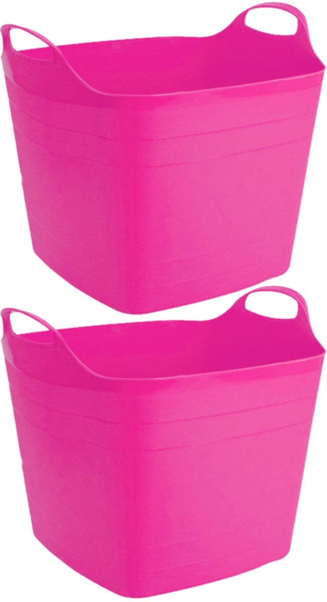 2x Stuks Flexibele Kuip Opbergmanden Vierkant Fuchsia 40 Liter 42 X 42 Cm - Opbergmanden - Roze