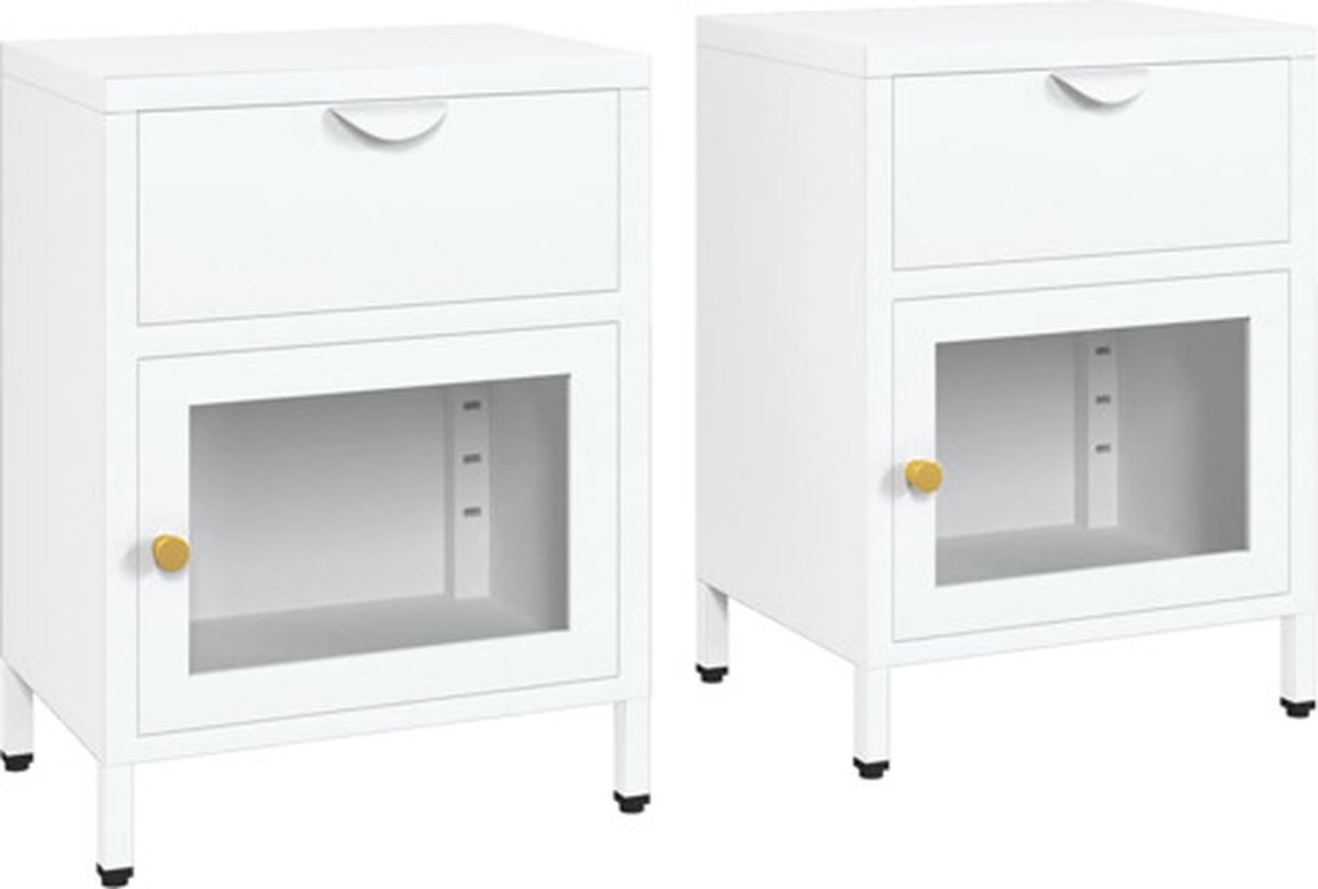 Vidaxl Nachtkastjes 2 St 40x30x54,5 Cm Staal En Glas White