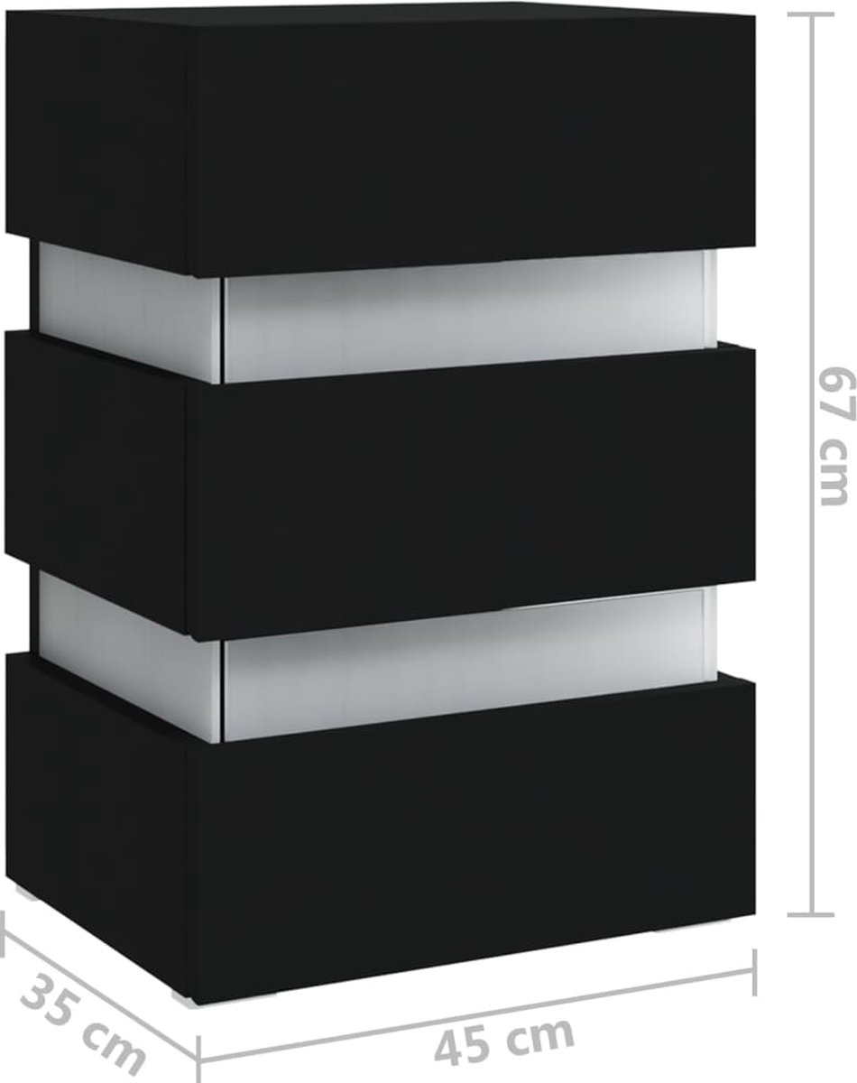 Vidaxl Nachtkastje Led 45x35x67 Cm Spaanplaat - Zwart