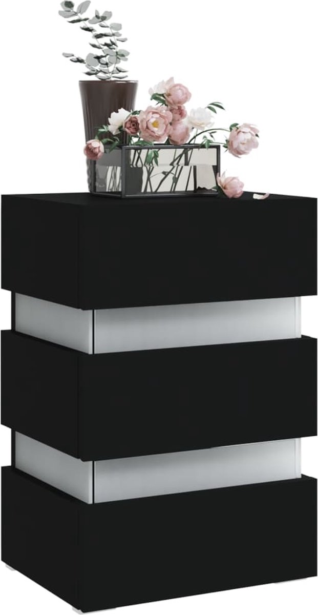 Vidaxl Nachtkastje Led 45x35x67 Cm Spaanplaat - Zwart