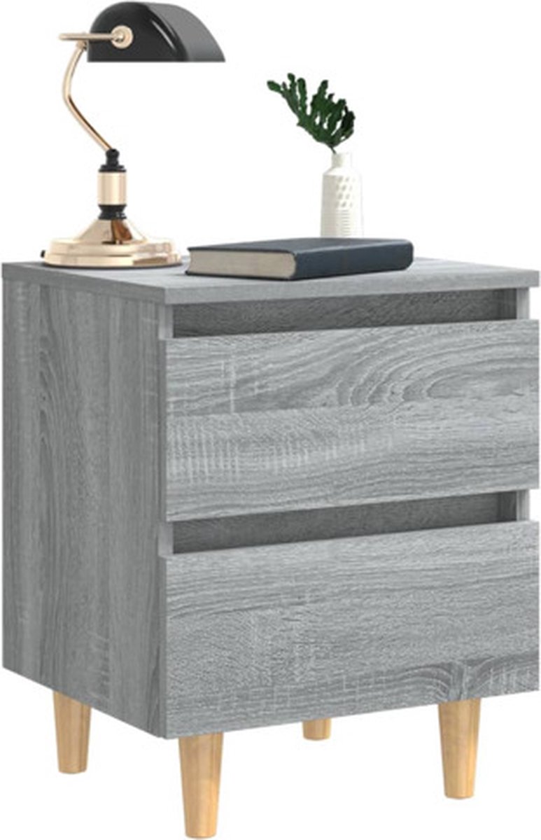 Vidaxl Nachtkastje Met Houten Poten 40x35x50 Cm Sonoma Eiken - Grijs