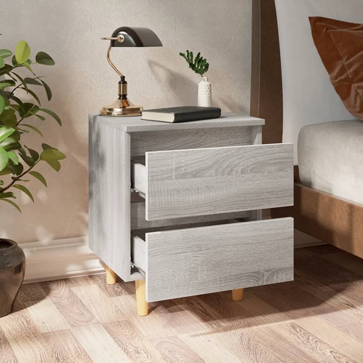 Vidaxl Nachtkastje Met Houten Poten 40x35x50 Cm Sonoma Eiken - Grijs