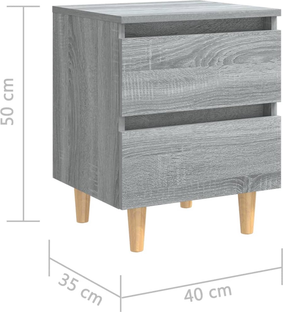 Vidaxl Nachtkastje Met Houten Poten 40x35x50 Cm Sonoma Eiken - Grijs