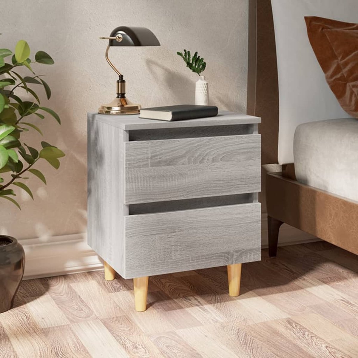 Vidaxl Nachtkastje Met Houten Poten 40x35x50 Cm Sonoma Eiken - Grijs