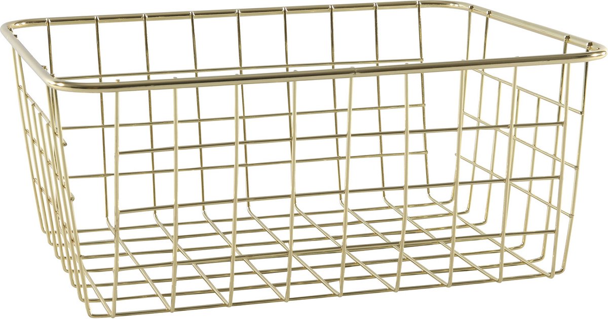 Set Van 2x Stuks Industriele Draadmand/opbergmand 28 X 22 X 13 Cm - Opbergmanden - Goud