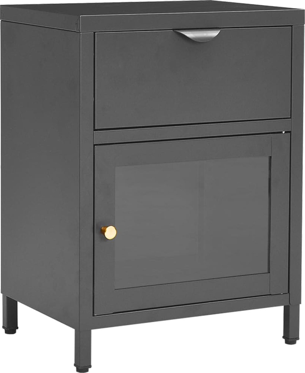 Vidaxl Nachtkastjes 2 St 40x30x54,5 Cm Staal En Glas Antracietkleurig - Grijs