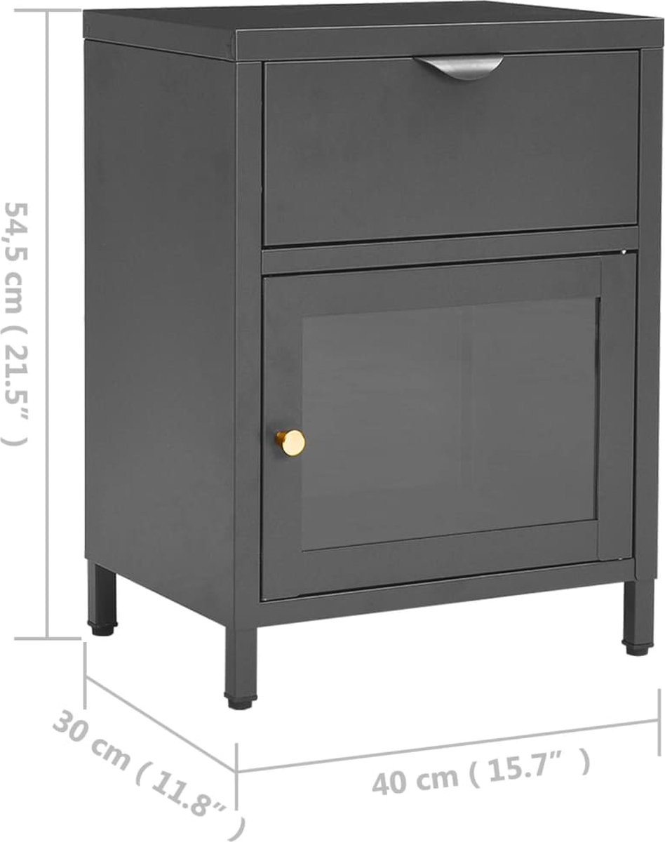 Vidaxl Nachtkastjes 2 St 40x30x54,5 Cm Staal En Glas Antracietkleurig - Grijs