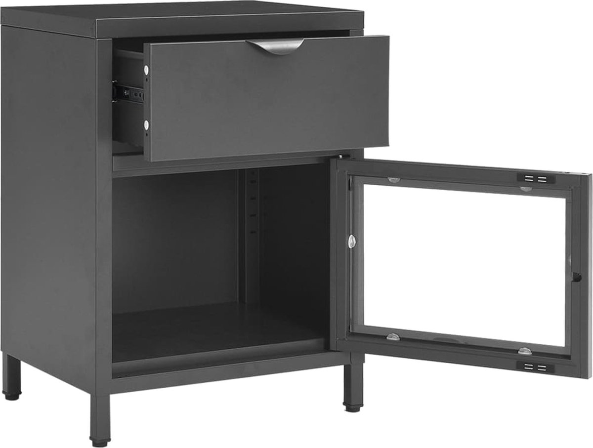 Vidaxl Nachtkastjes 2 St 40x30x54,5 Cm Staal En Glas Antracietkleurig - Grijs
