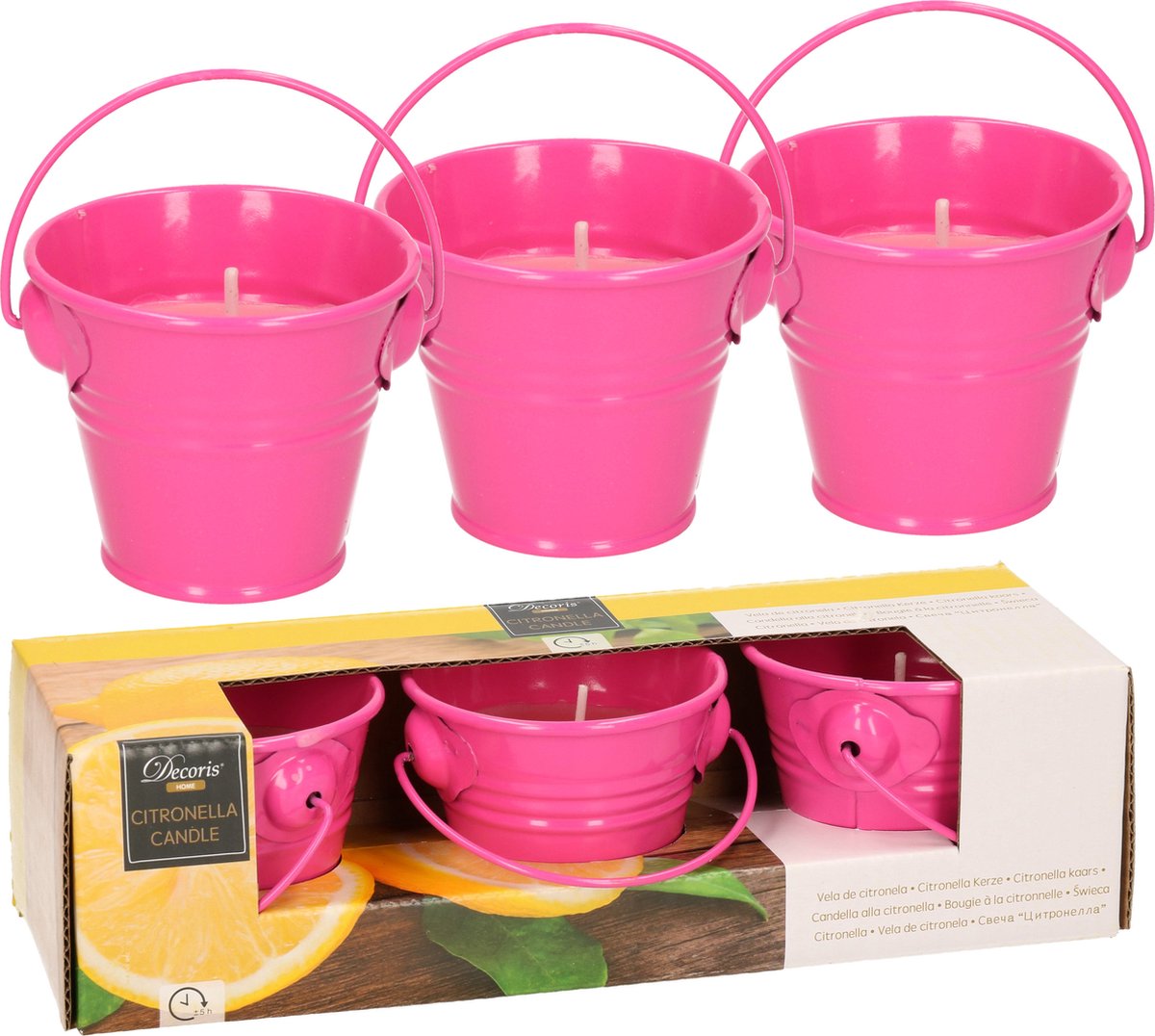 Decoris Set Van 6x Stuks Anti Muggen Citronella Kaars In Zinken Potje - Geurkaarsen - Roze