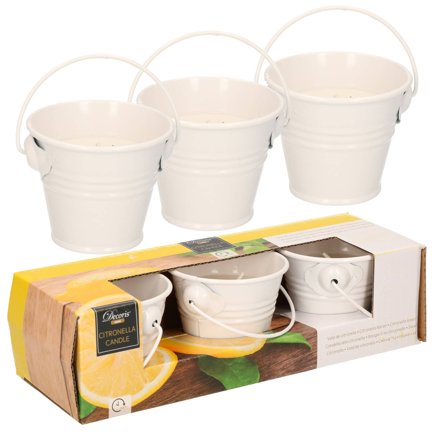 Decoris Set Van 6x Stuks Anti Muggen Citronella Kaars In Zinken Potje - Geurkaarsen - Wit