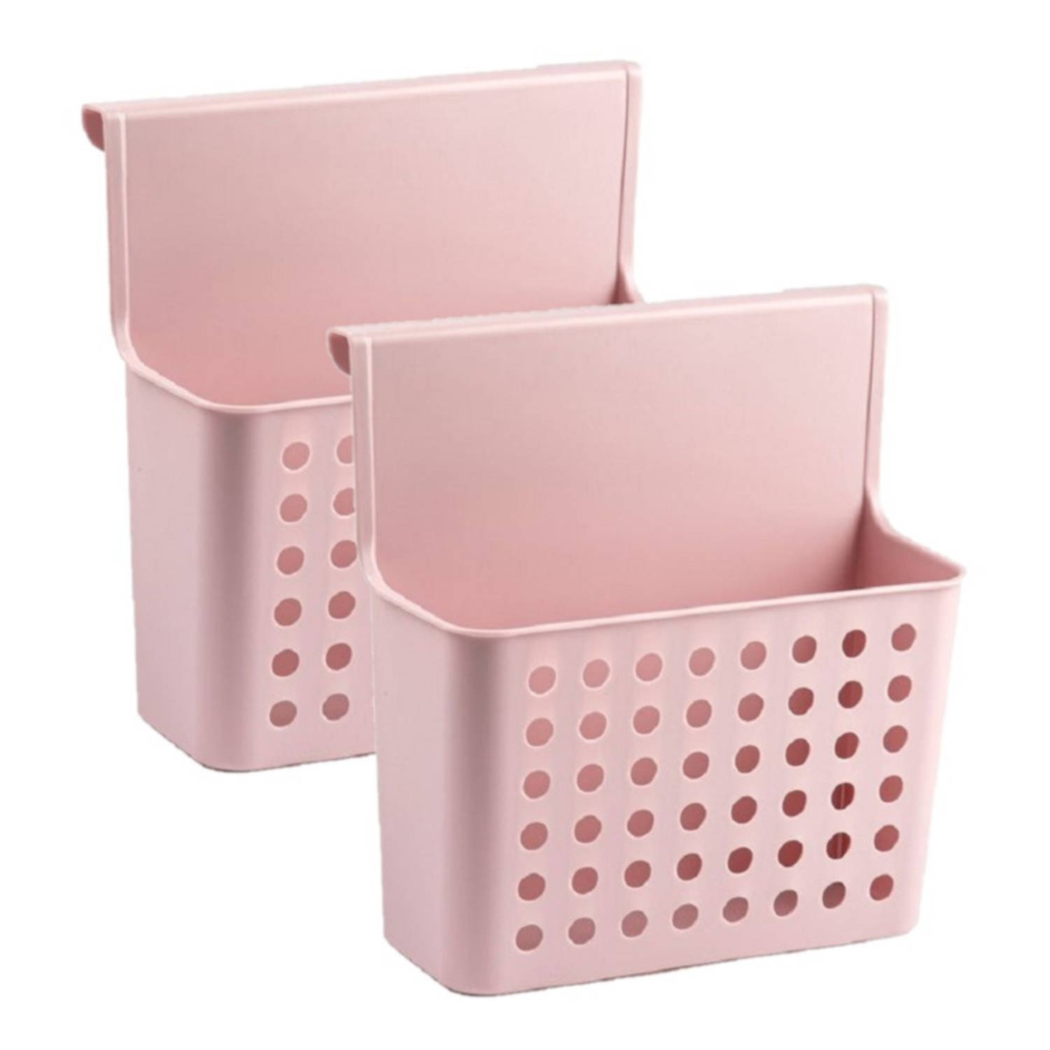 Forte Plastics Set Van 2x Stuks Badkamer/keuken Hang Opbergmandjes/organizers 26 X 24 Cm - Opbergmanden - Roze