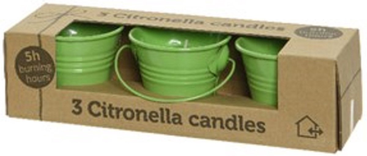 Decoris Set Van 3x Stuks Anti Muggen Citronella Kaars In Zinken Potje - Geurkaarsen - Groen