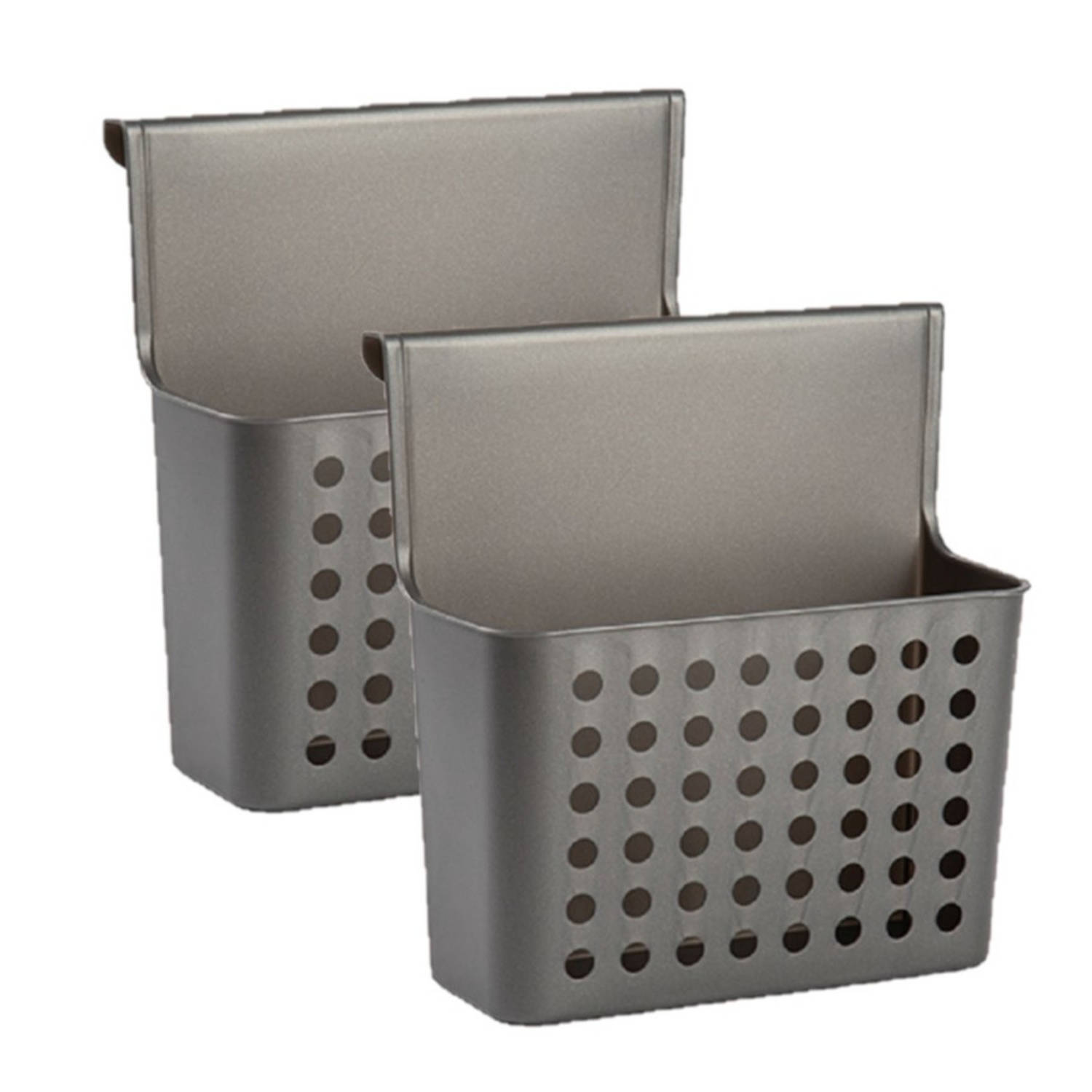 Forte Plastics Set Van 2x Stuks Badkamer/keuken Hang Opbergmandjes/organizers Antraciet 26 X 24 Cm - Opbergmanden - Grijs