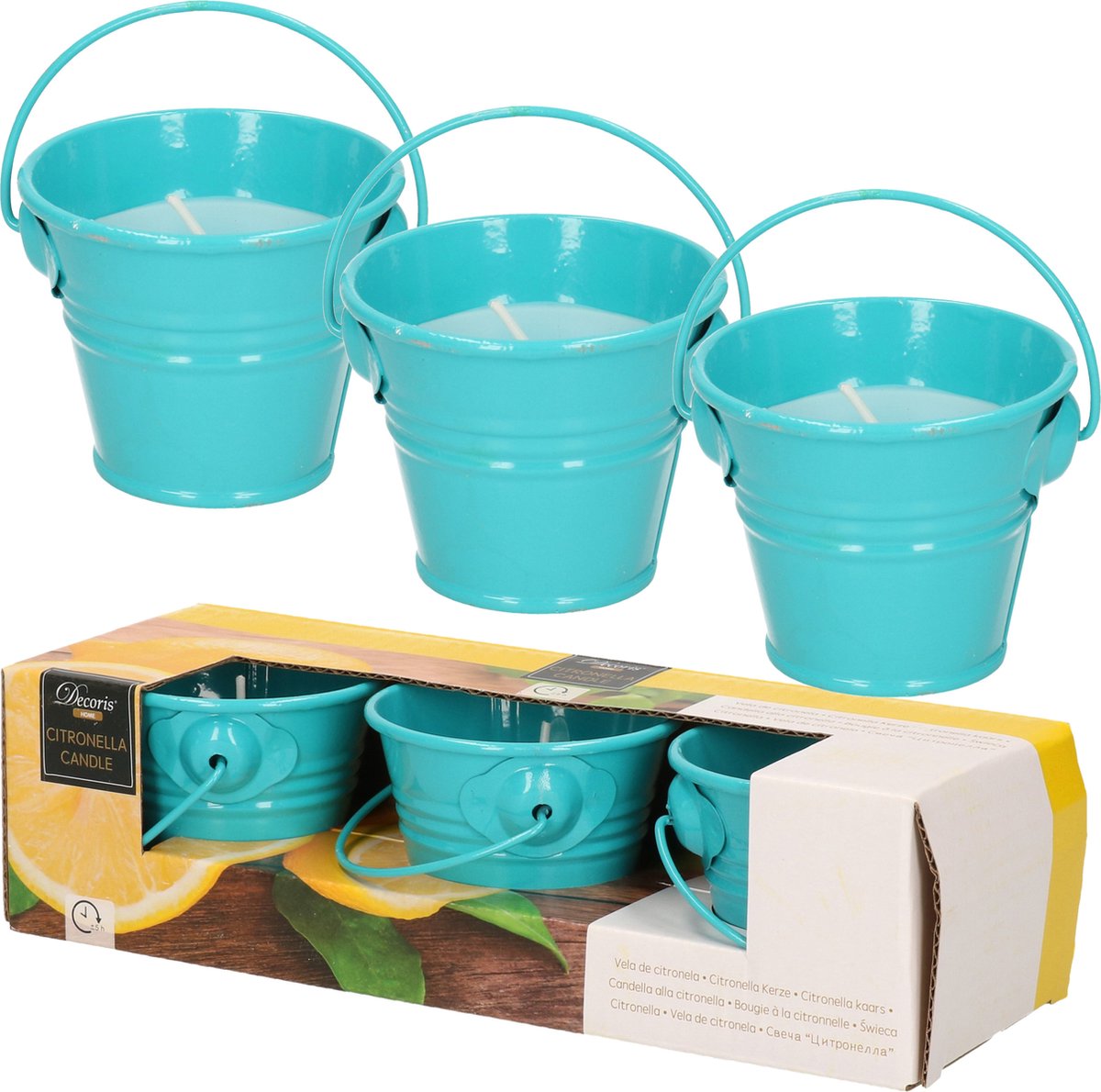 Decoris Set Van 6x Stuks Anti Muggen Citronella Kaars In Zinken Potje - Geurkaarsen - Blauw