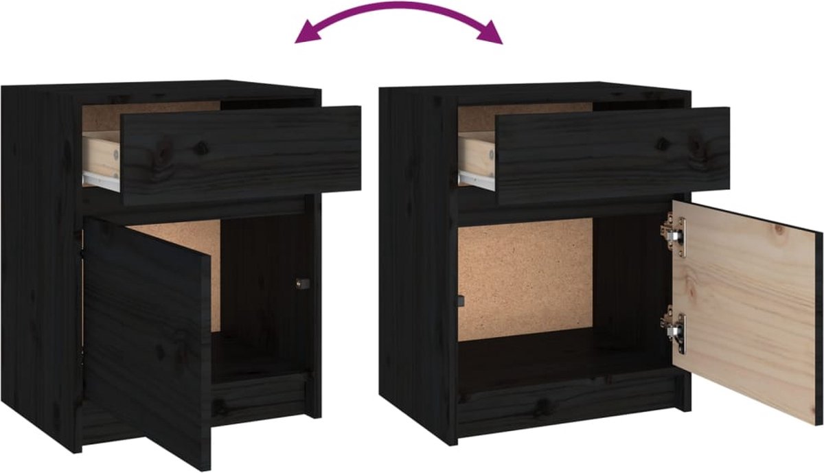 Vidaxl Nachtkastjes 2 St 40x31x50 Cm Massief Grenenhout - Zwart