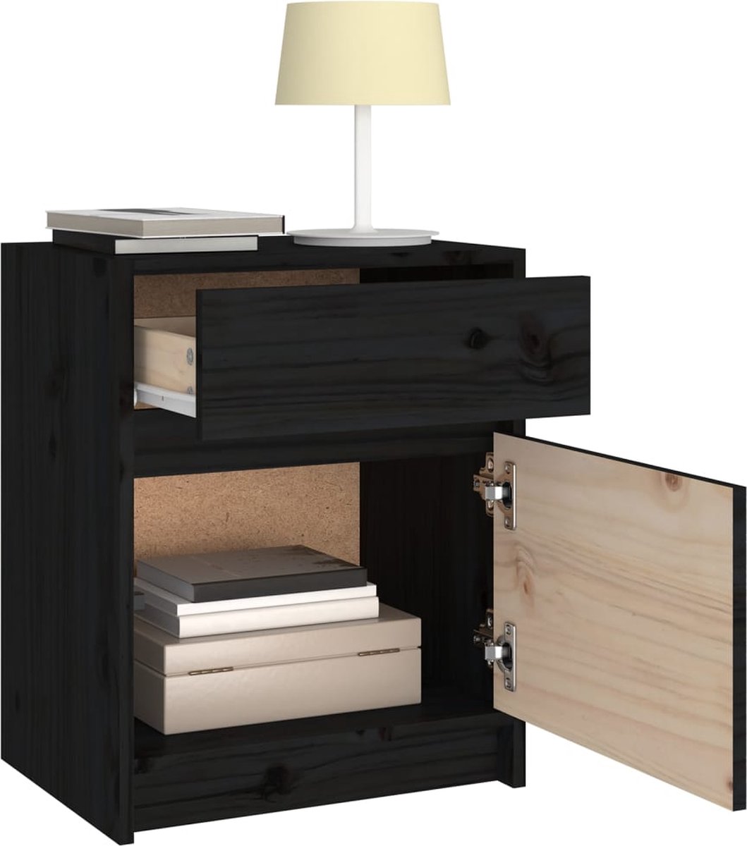 Vidaxl Nachtkastjes 2 St 40x31x50 Cm Massief Grenenhout - Zwart