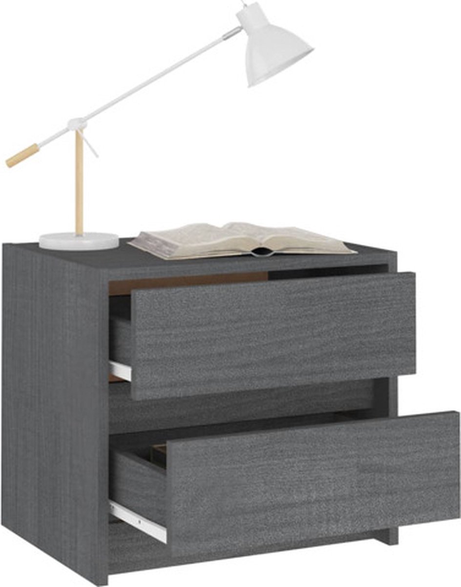 Vidaxl Nachtkastje 40x30,5x35,5 Cm Massief Grenenhout - Grijs