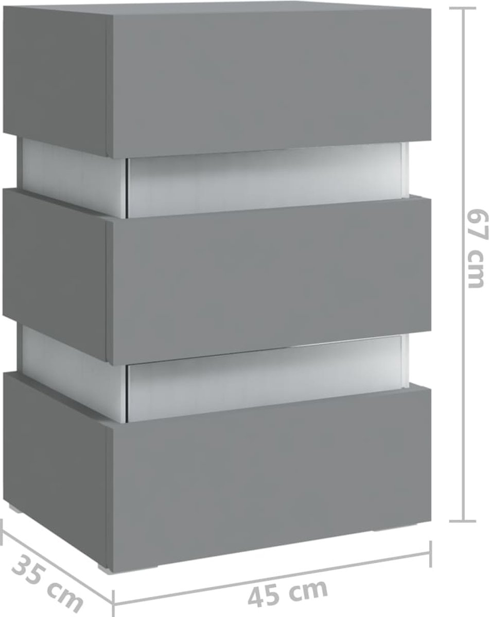Vidaxl Nachtkastje Led 45x35x67 Cm Spaanplaat - Grijs