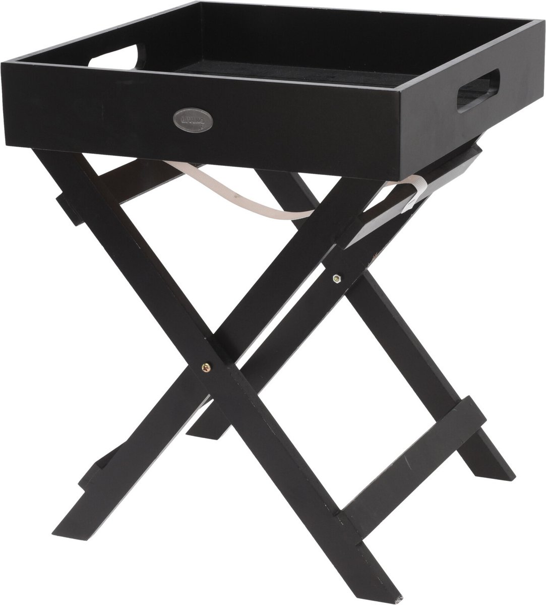 Set Van 2x Stuks Houten Bijzettafel Met Dienblad 30 X 30 X 36 Cm - Bijzettafels - Zwart