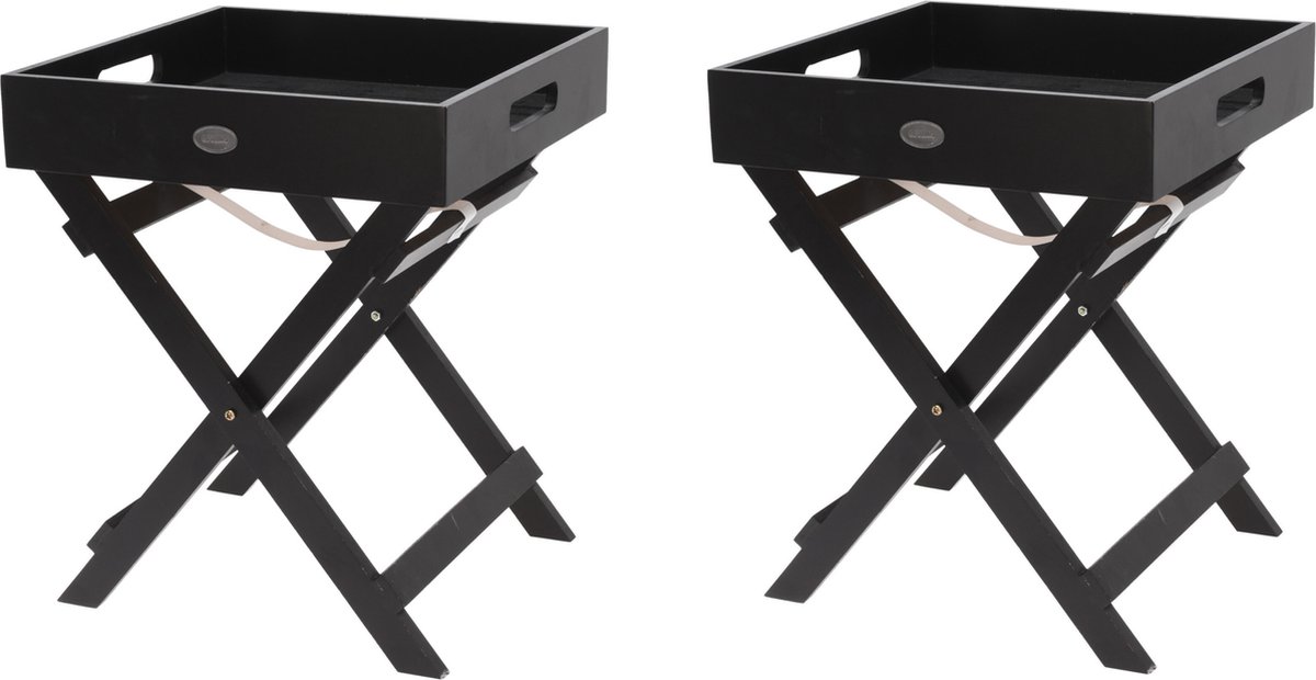 Set Van 2x Stuks Houten Bijzettafel Met Dienblad 30 X 30 X 36 Cm - Bijzettafels - Zwart