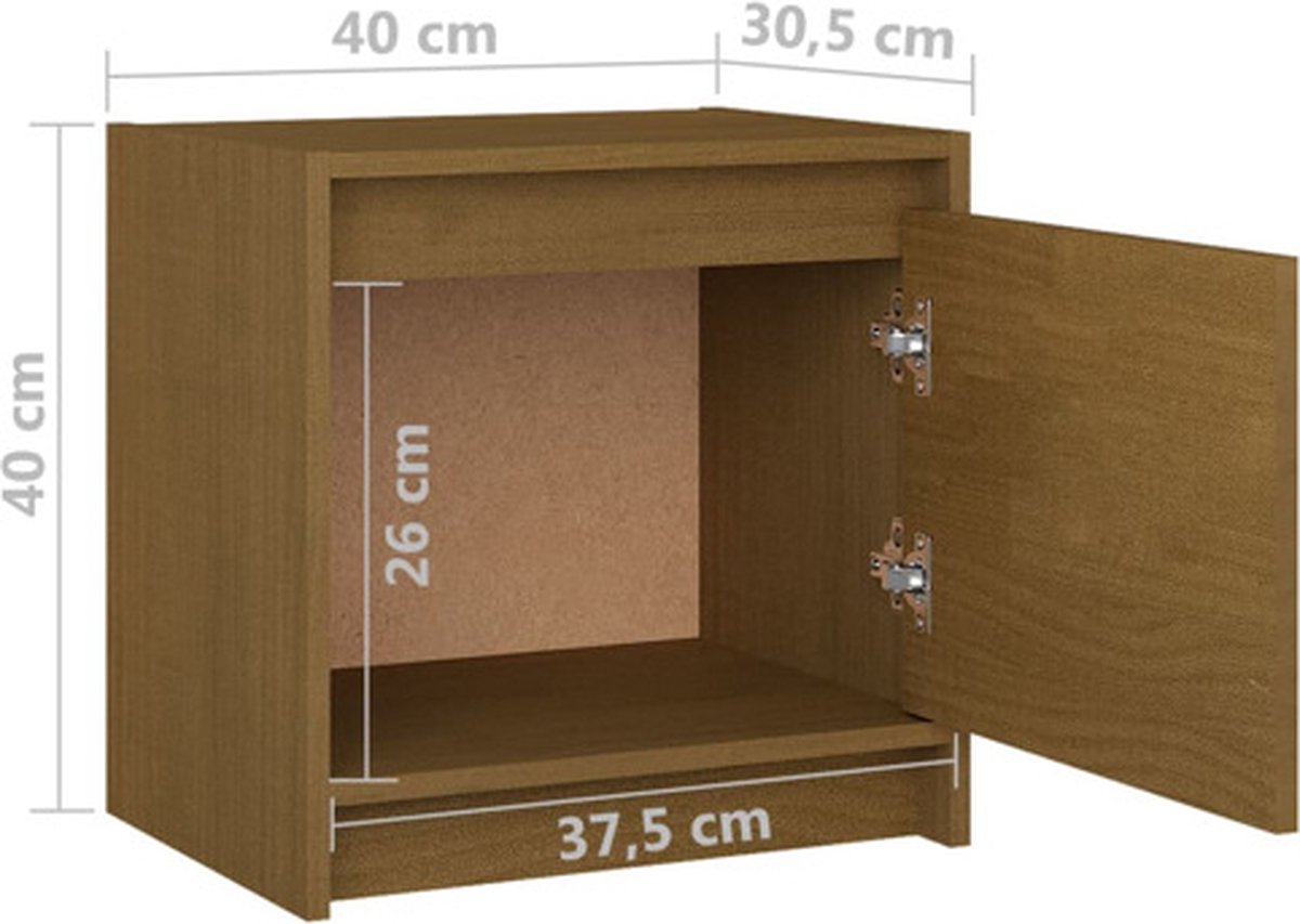 Vidaxl Nachtkastjes 2 St 40x30,5x40 Cm Massief Grenenhout Honing - Bruin