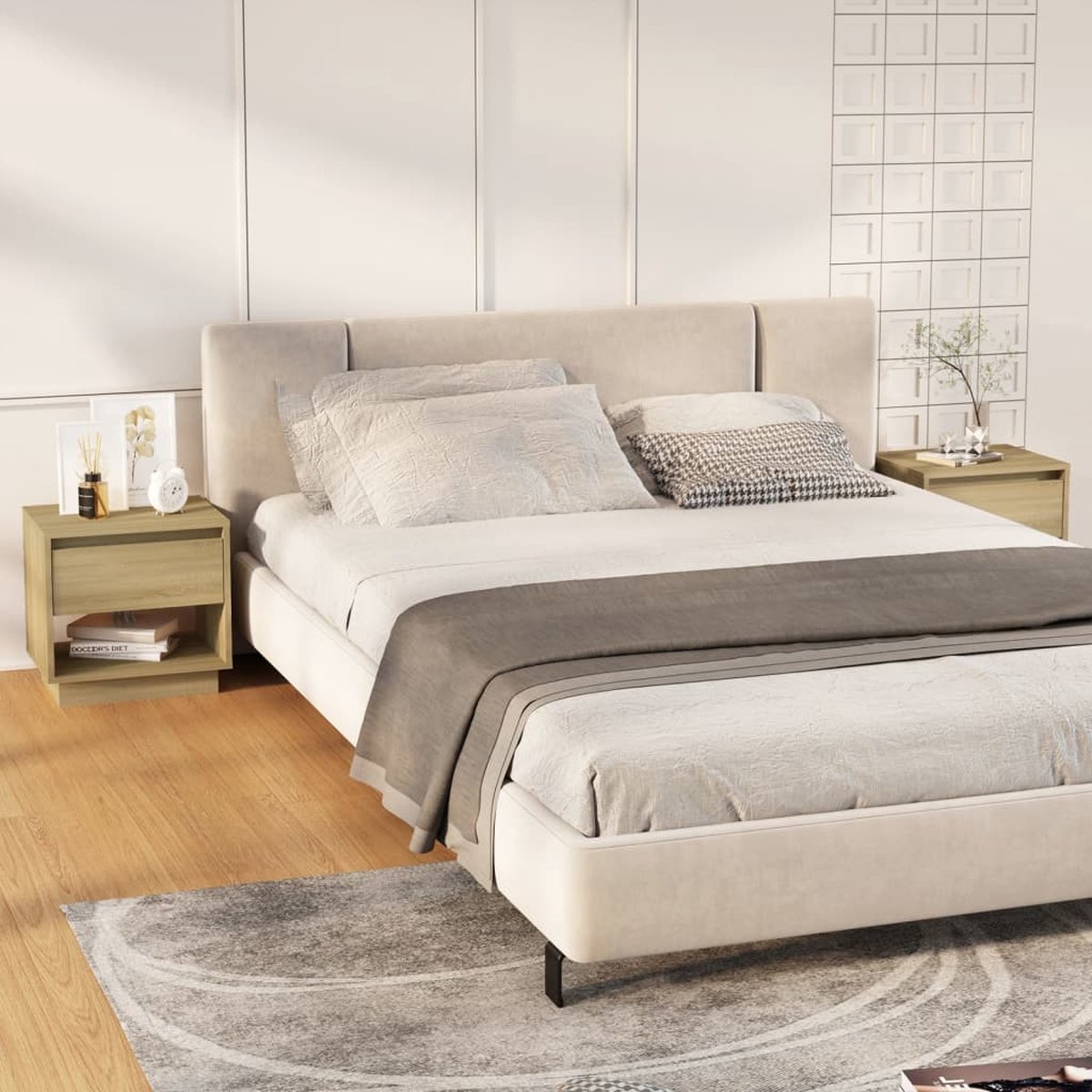 Vidaxl Nachtkastjes 2 St 45x34x44 Cm Spaanplaat Sonoma Eikenkleurig - Beige