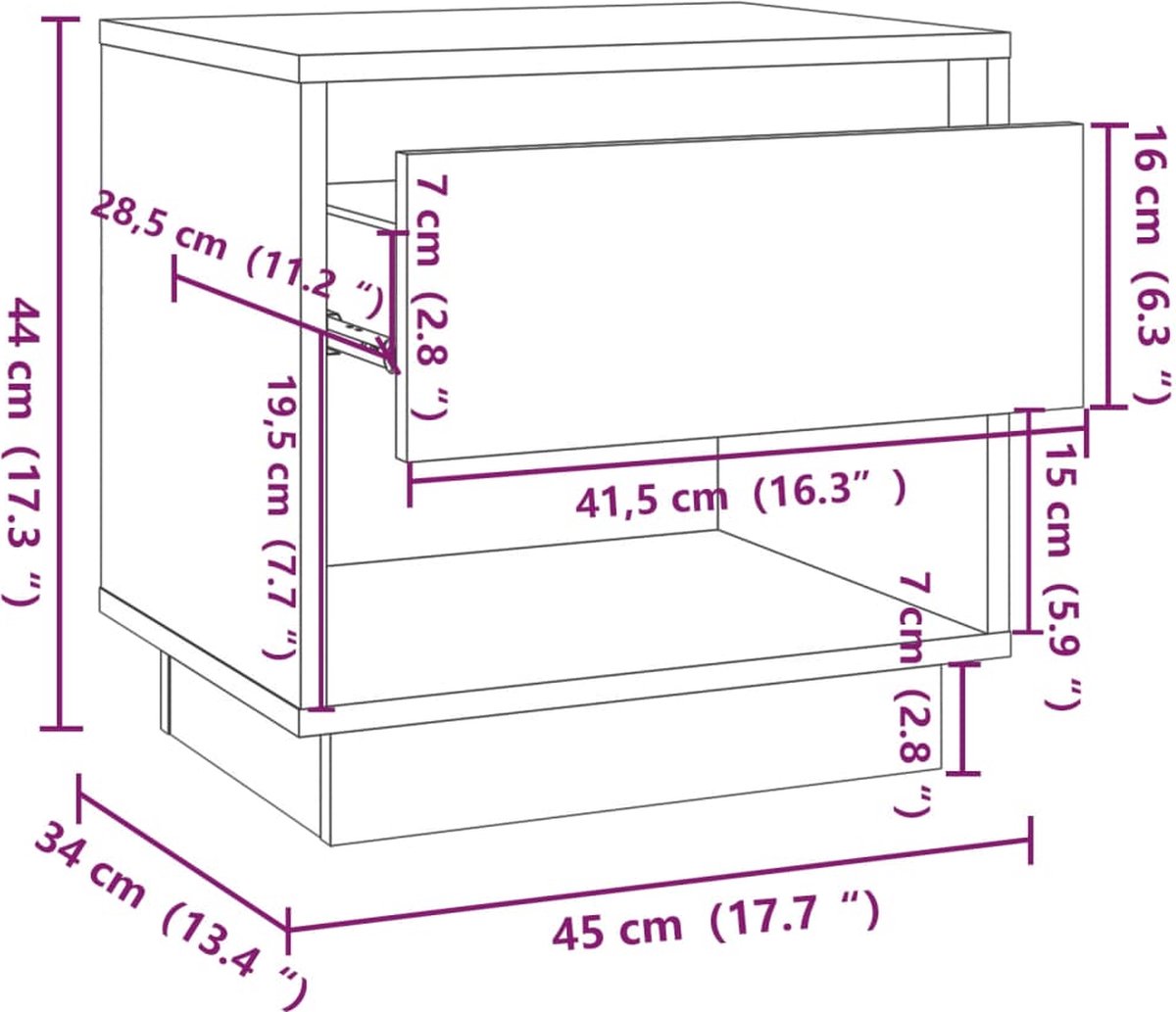 Vidaxl Nachtkastjes 2 St 45x34x44 Cm Spaanplaat Sonoma Eikenkleurig - Beige
