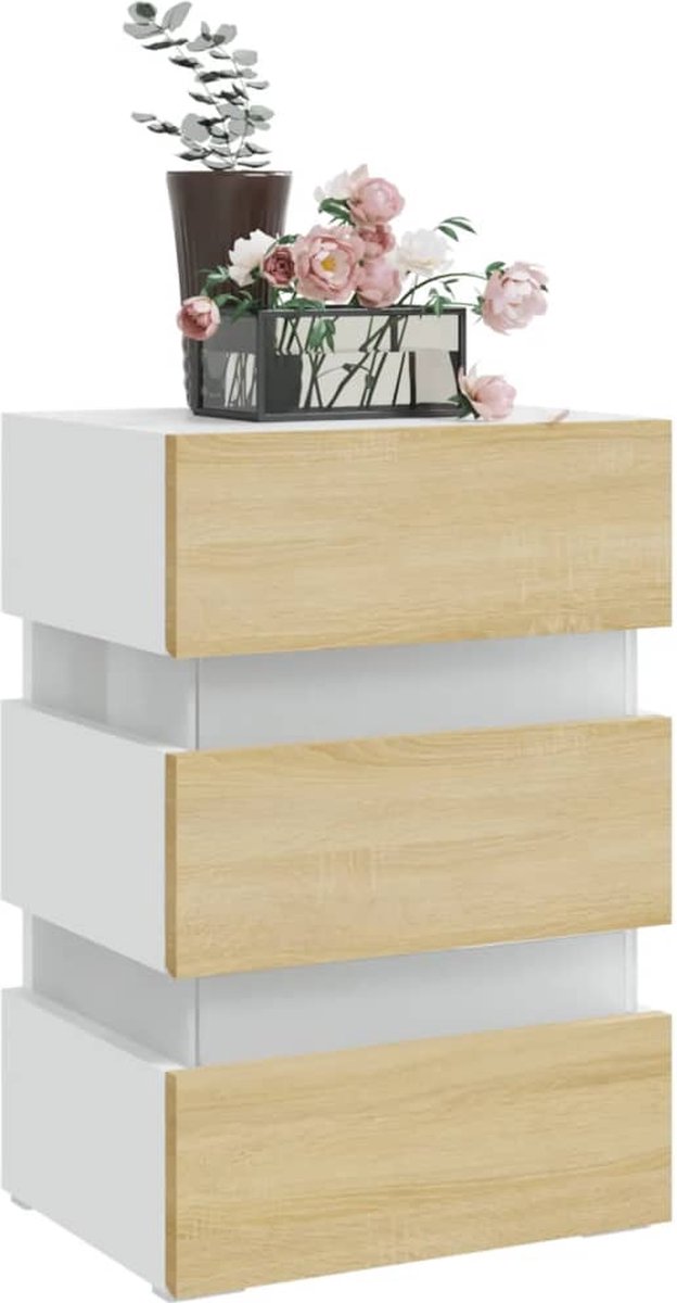 Vidaxl Nachtkastje Led 45x35x67 Cm Spaanplaat En Sonoma Eikenkleur - Beige