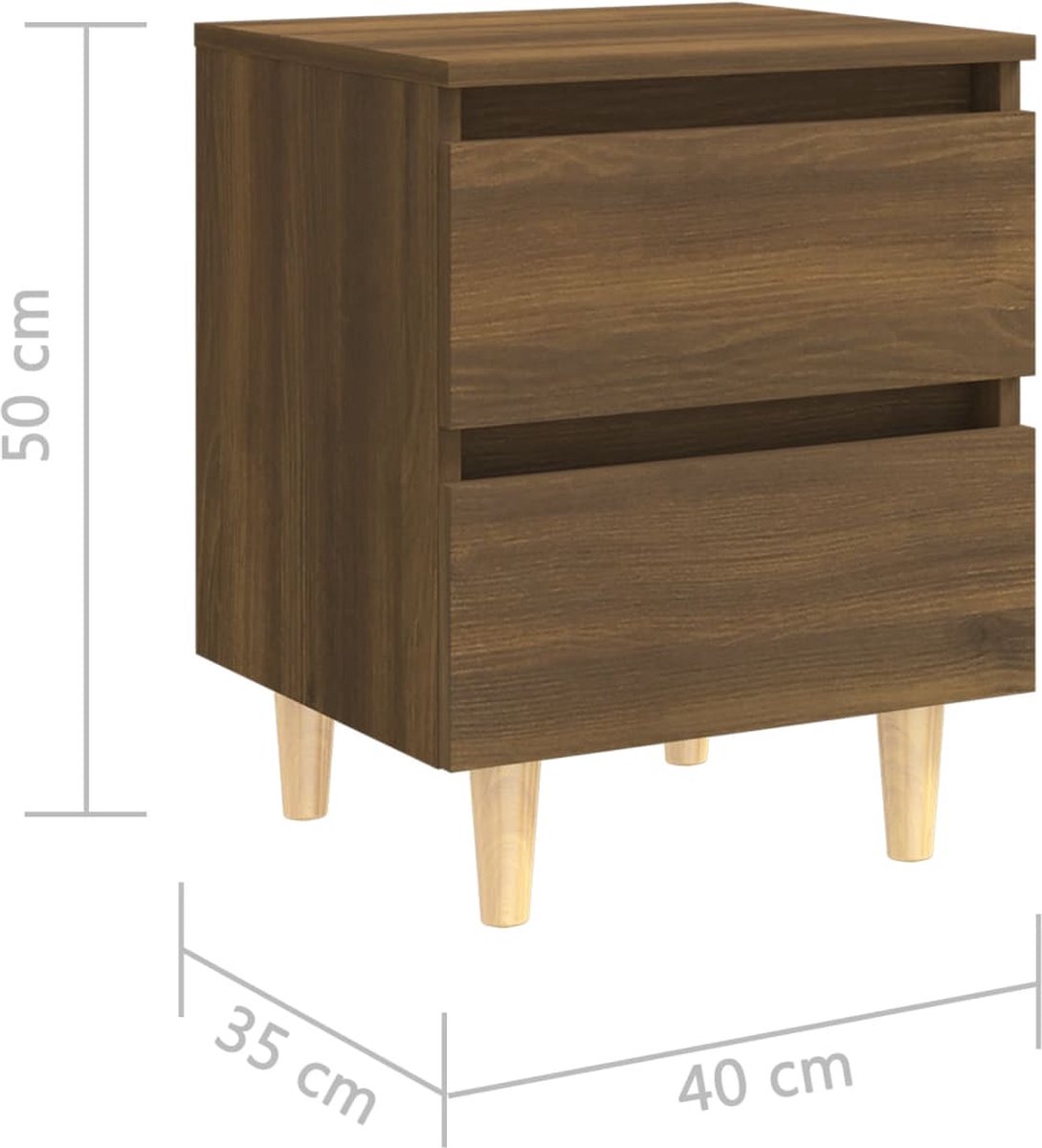 Vidaxl Nachtkastje Met Houten Poten 40x35x50 Cmeikenkleurig - Bruin