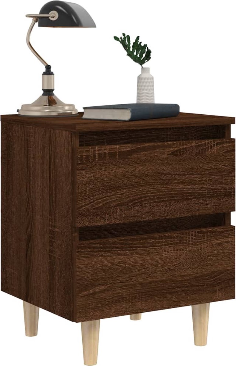 Vidaxl Nachtkastje Met Houten Poten 40x35x50 Cmeikenkleurig - Bruin