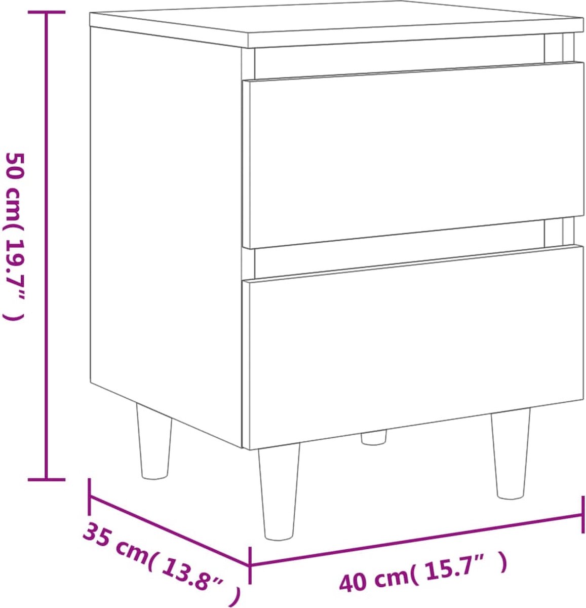 Vidaxl Nachtkastje Met Houten Poten 40x35x50 Cmeikenkleurig - Bruin