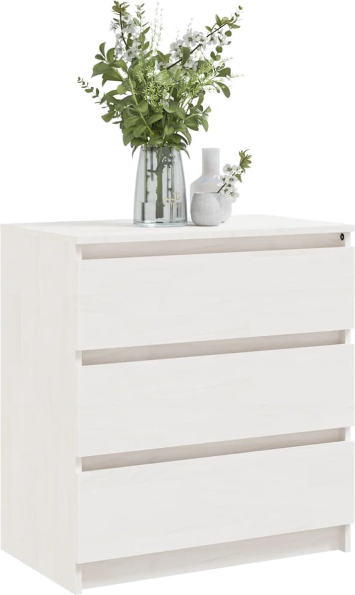 Vidaxl Nachtkastje 60x36x64 Cm Massief Grenenhout - Wit