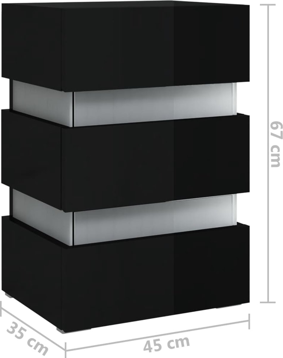 Vidaxl Nachtkastje Led 45x35x67 Cm Spaanplaat Hoogglans - Zwart