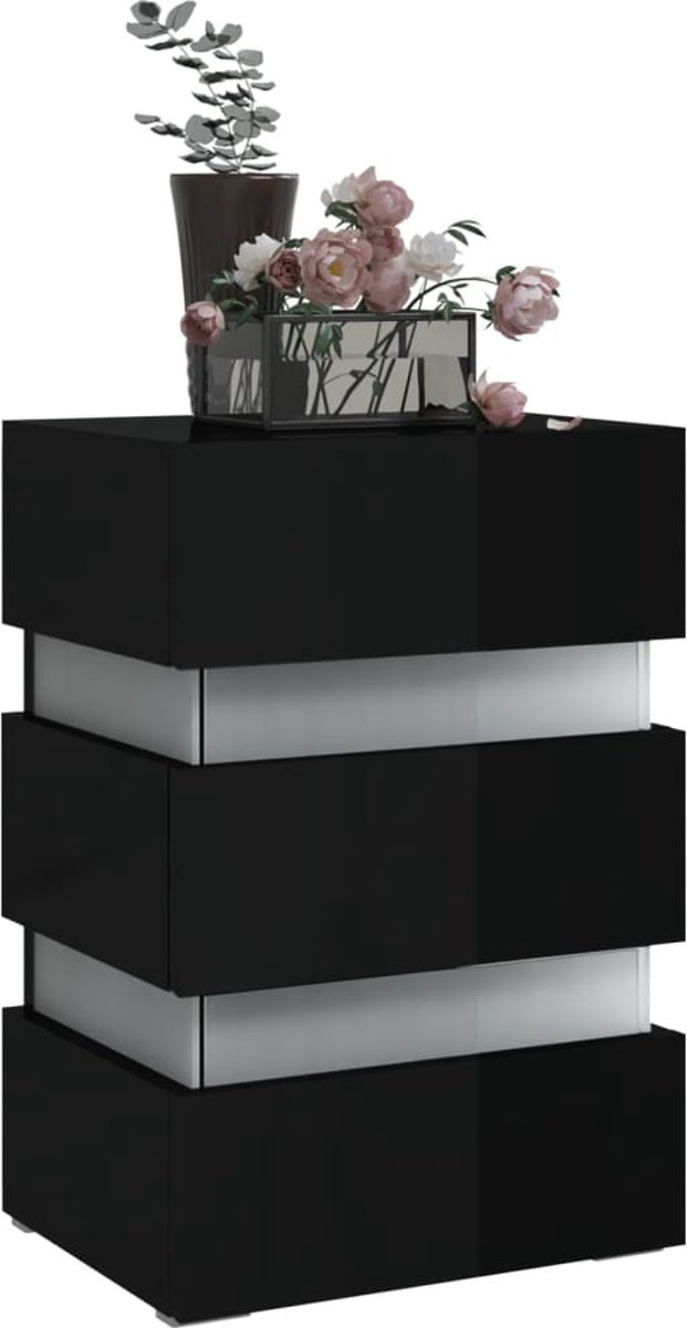 Vidaxl Nachtkastje Led 45x35x67 Cm Spaanplaat Hoogglans - Zwart
