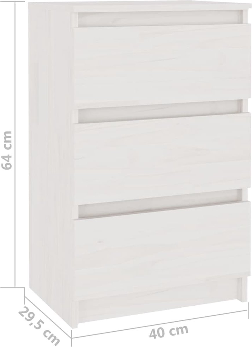 Vidaxl Nachtkastje 40x29,5x64 Cm Massief Grenenhout - Wit