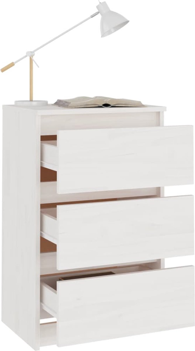 Vidaxl Nachtkastje 40x29,5x64 Cm Massief Grenenhout - Wit