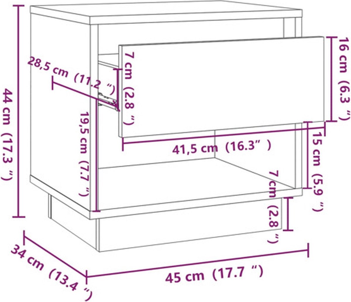 Vidaxl Nachtkastje 45x34x44 Cm Spaanplaat Beton - Grijs