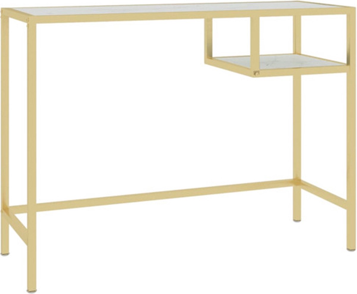 Vidaxl Computerbureau 100x36x74 Cm Glas En Goudkleurig - Blanco