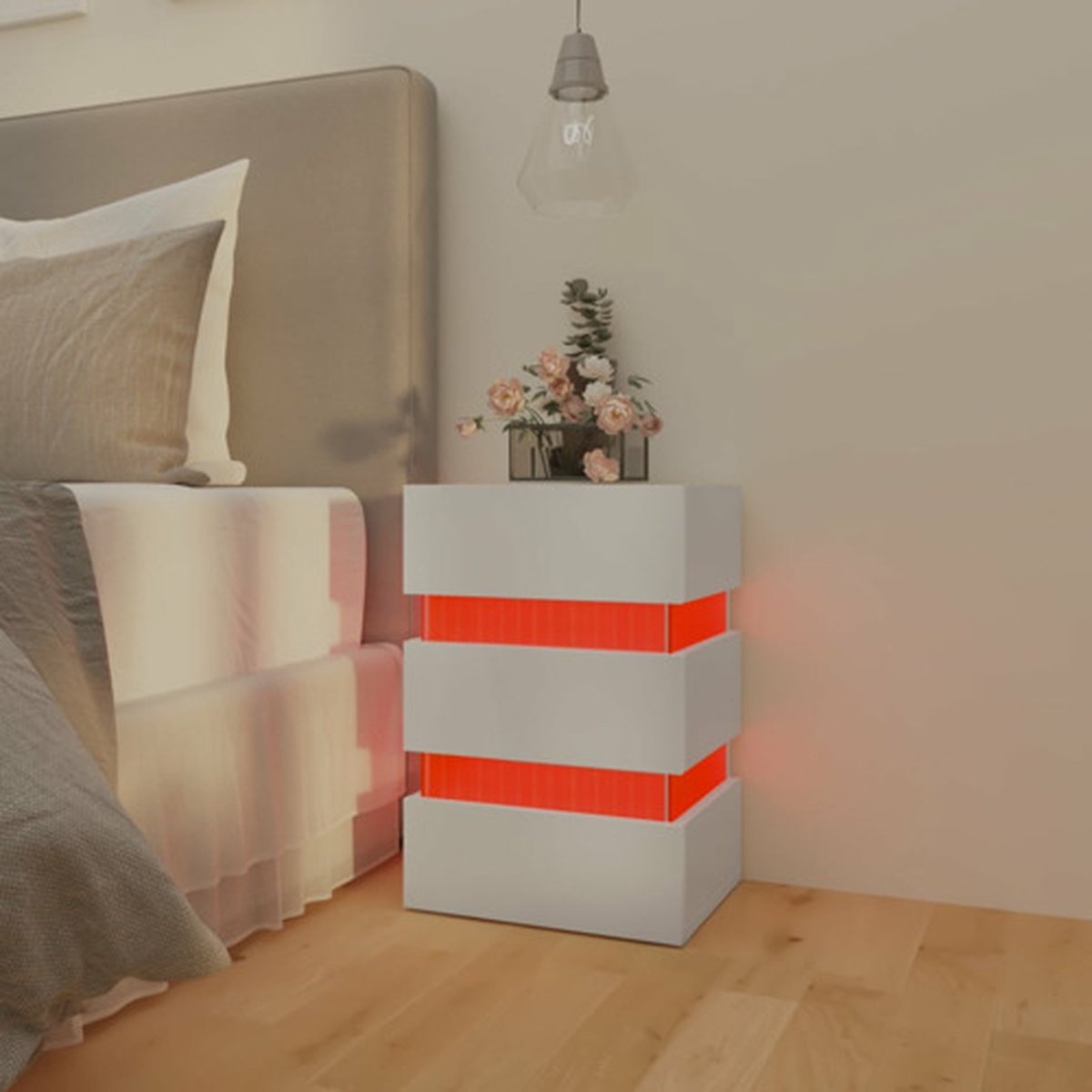 Vidaxl Nachtkastje Led 45x35x67 Cm Spaanplaat Hoogglans - Wit
