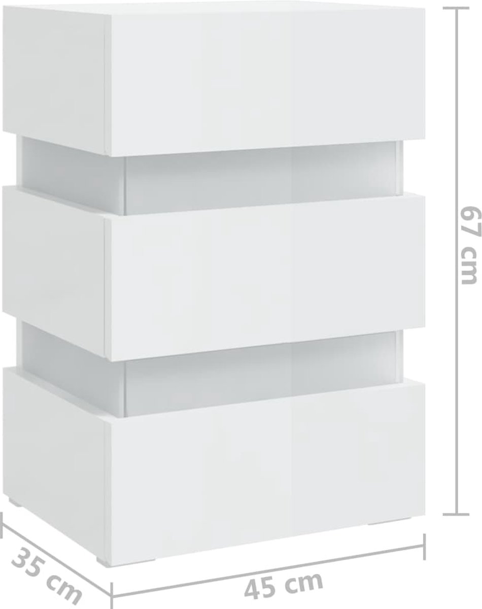 Vidaxl Nachtkastje Led 45x35x67 Cm Spaanplaat Hoogglans - Wit
