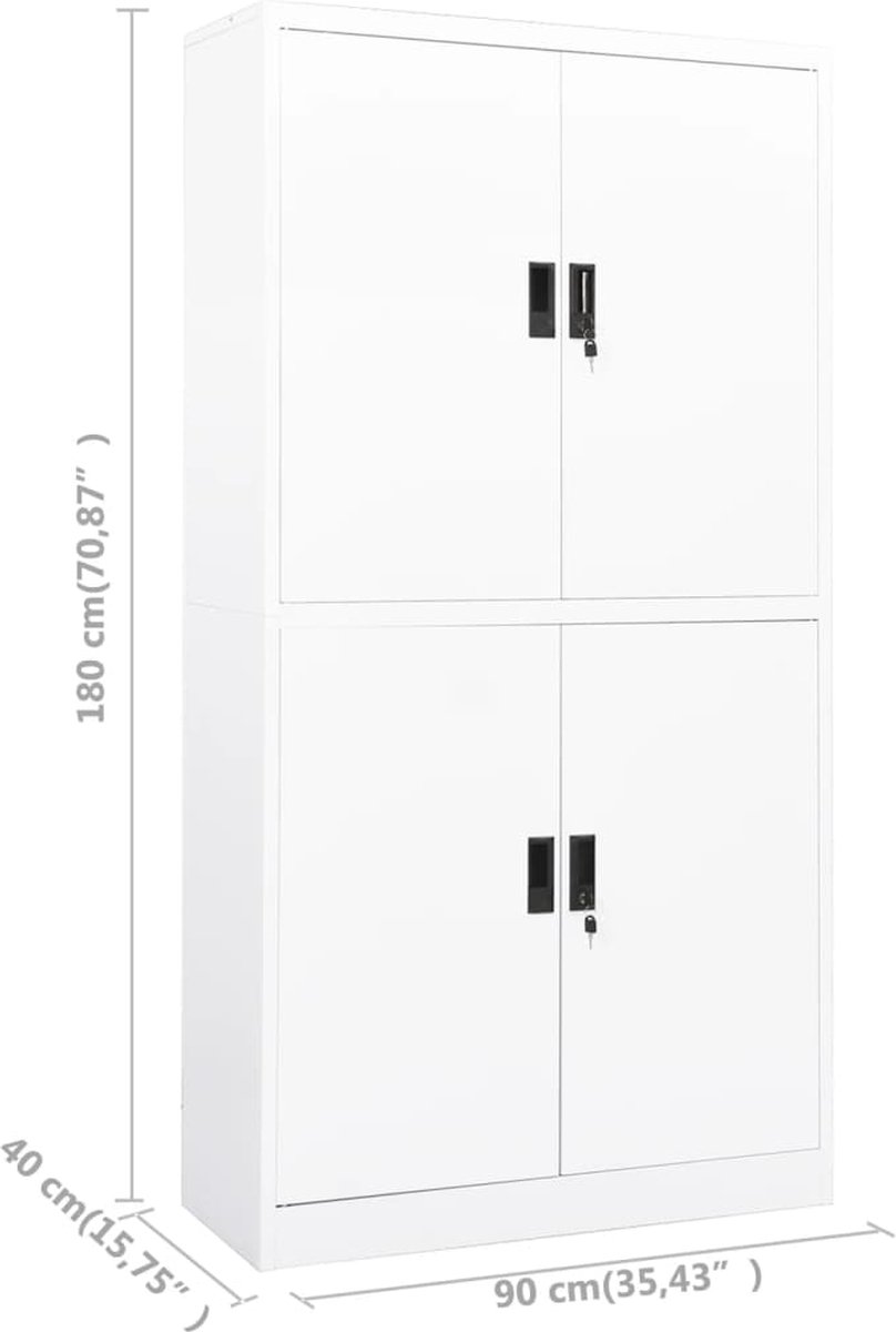Vidaxl Kantoorkast 90x40x180 Cm Staal - Wit