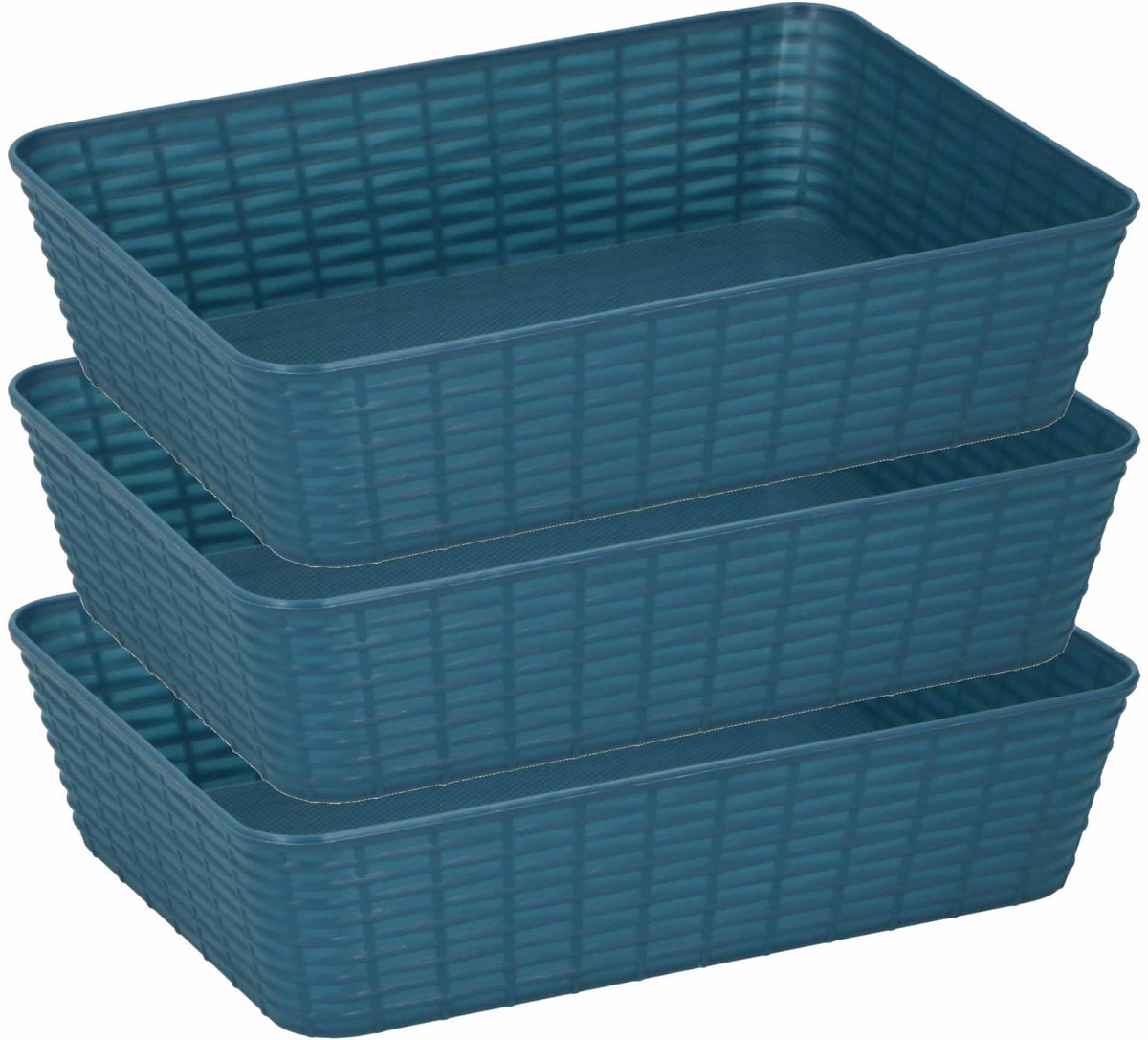 3xe Plastic Opbergmanden Rechthoekig 25 X 19 X 6 Cm - Opbergmanden - Blauw