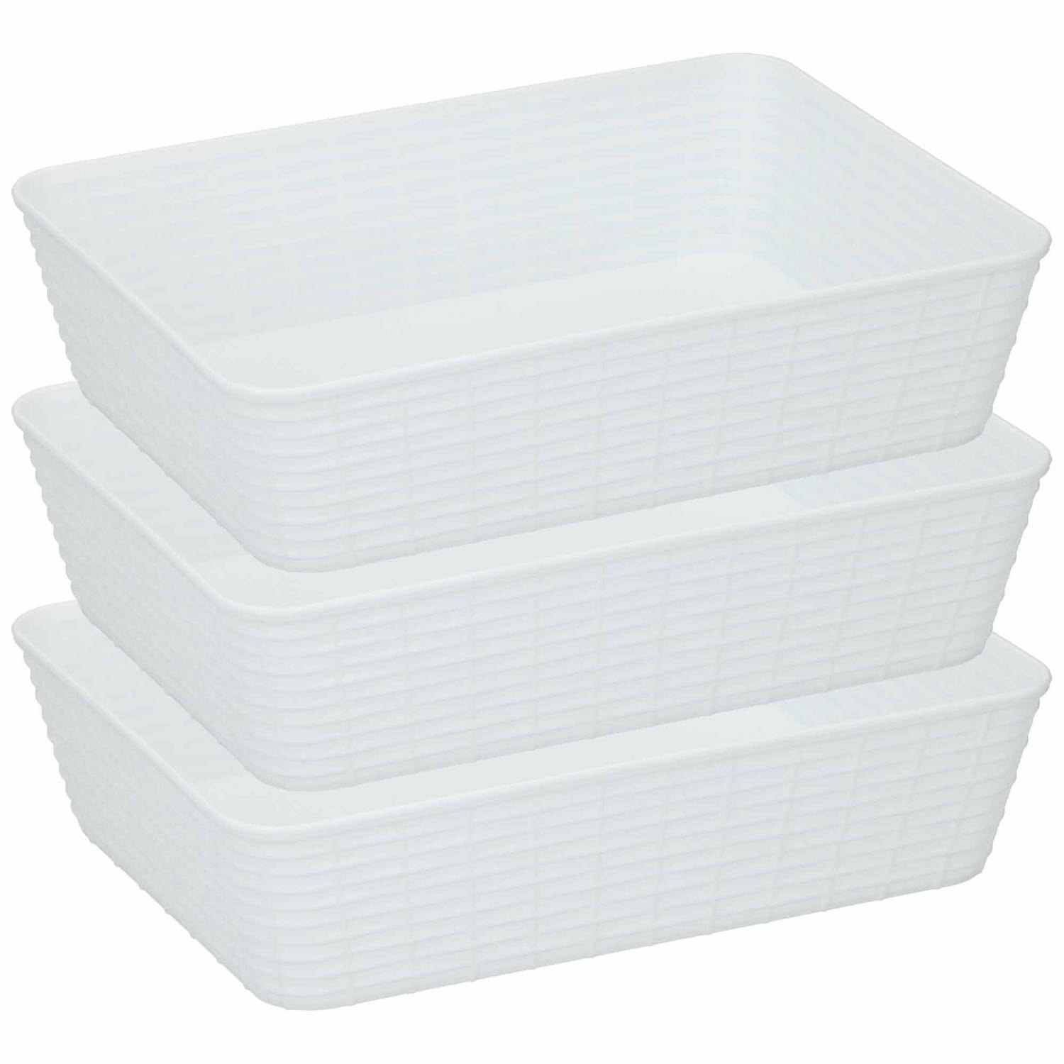 3xte Plastic Opbergmanden Rechthoekig 25 X 19 X 6 Cm - Opbergmanden - Wit