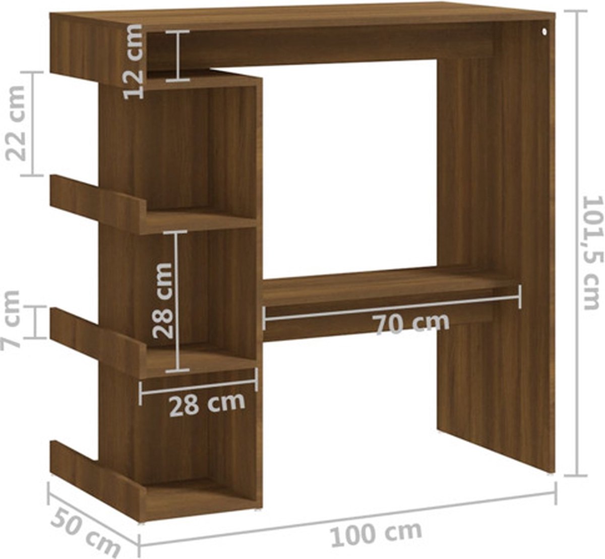 Vidaxl Bartafel Met Opbergrek 100x50x101,5 Cm Spaanplaat Eiken - Bruin