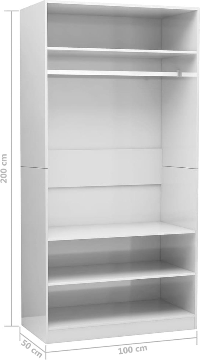 Vidaxl Kledingkast 100x50x200 Cm Spaanplaat Hoogglans - Wit