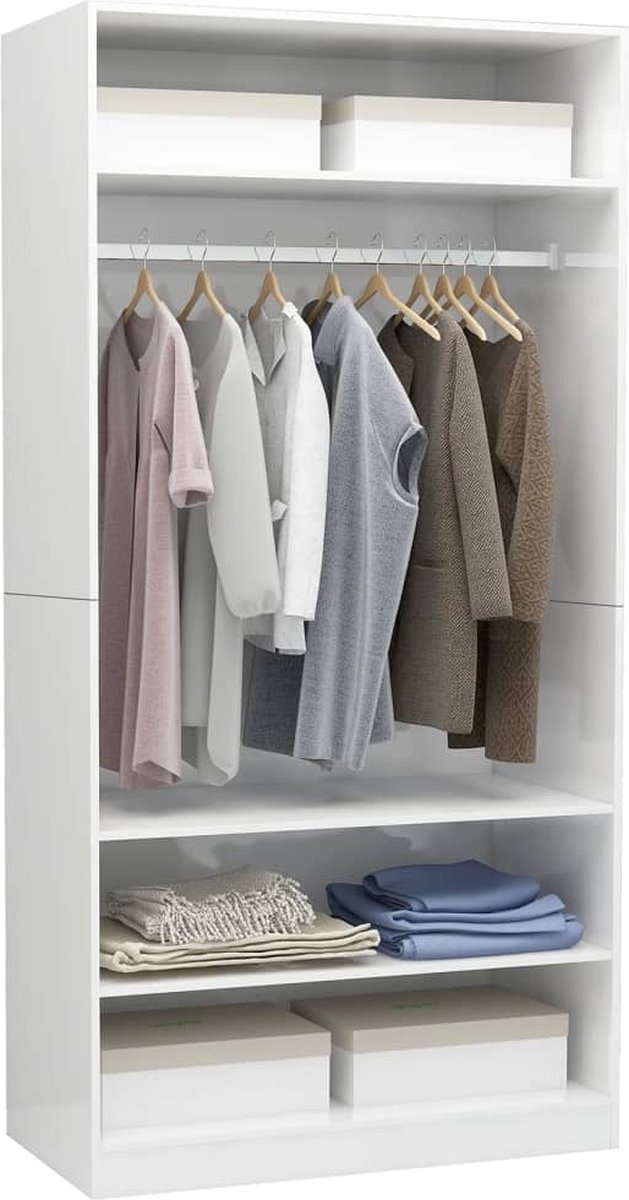 Vidaxl Kledingkast 100x50x200 Cm Spaanplaat Hoogglans - Wit