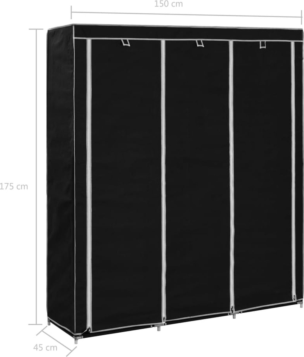 Vidaxl Kledingkast Met Vakken En Stangen 150x45x175 Cm Stof - Zwart