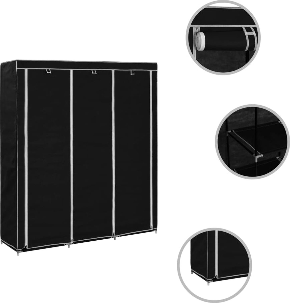 Vidaxl Kledingkast Met Vakken En Stangen 150x45x175 Cm Stof - Zwart