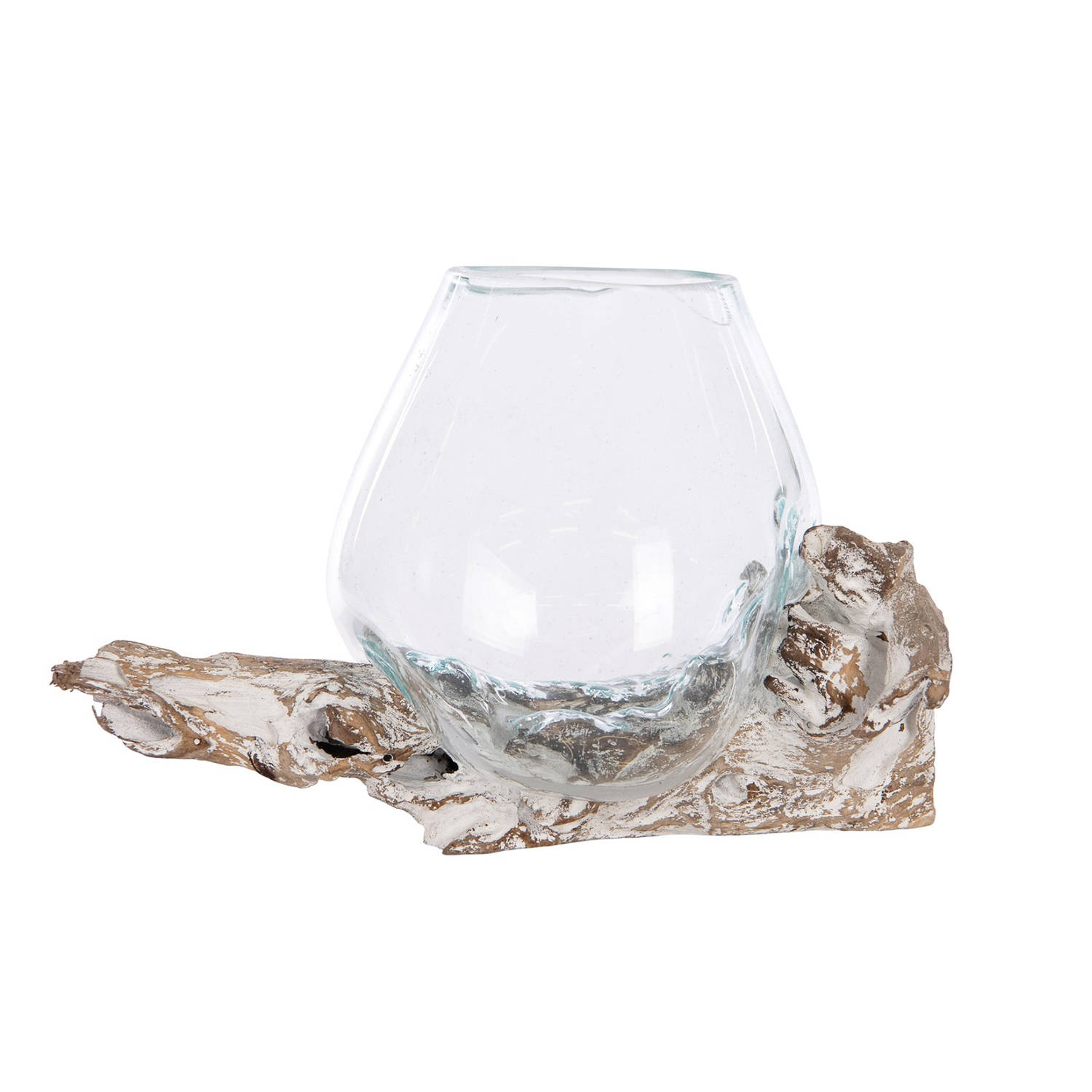 Dijk Natural Collections Decoratief Teakhout Standaard Met Glas-white-wash-28x22x26cm - Bruin